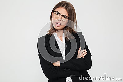 Portrait of a pretty frustrated businesswoman in suit Stock Photo