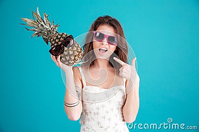 Portrait of a pretty funny summer girl in sunglasses Stock Photo