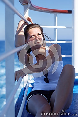 Portrait of pretty girl on a cruise Stock Photo