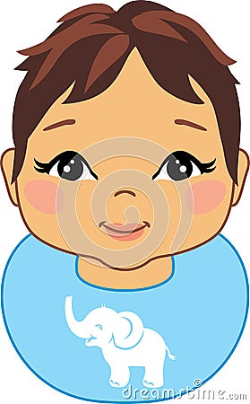 Portrait of a pretty little boy with a blue bib Vector Illustration