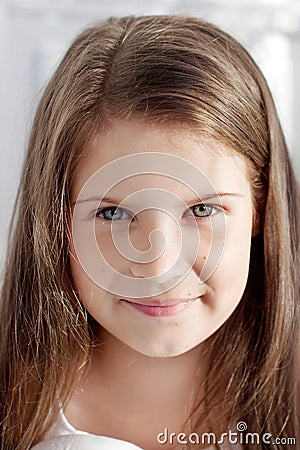 Portrait of pretty little emotion girl. Clouse up picture of beautiful smiling girl Stock Photo