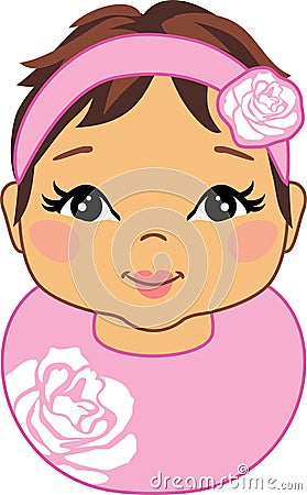 Portrait of a pretty little girl with a pink bib Vector Illustration