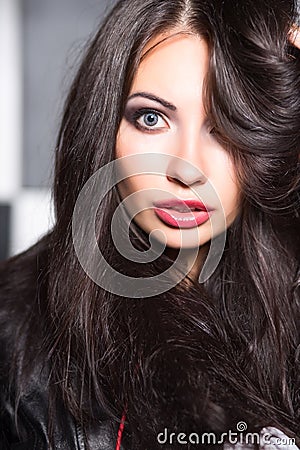 Portrait of pretty surprised brunette Stock Photo