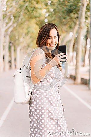 Portrait of pretty woman in the city Stock Photo