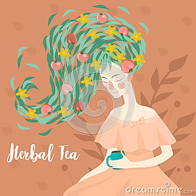 Portrait of a pretty woman drinking a cup of herbal tea vector image Stock Photo
