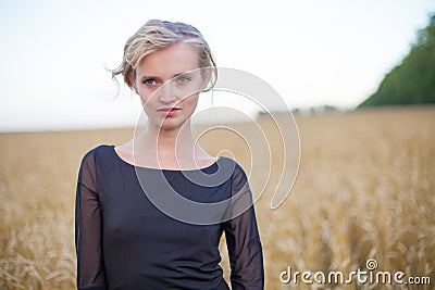 Portrait of a pretty woman in the outdoors . Portrait of young girl Stock Photo