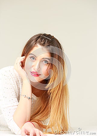 Portrait of pretty young woman with long hair Stock Photo