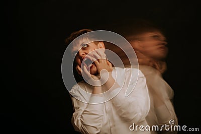 portrait of psychopathic woman with mental disorders Stock Photo