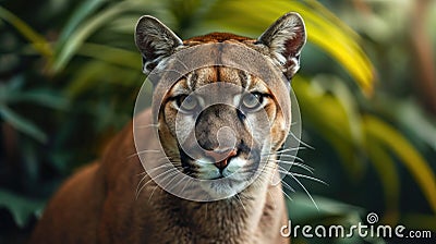 Portrait of Puma in forest. American cougar or mountain lion Stock Photo