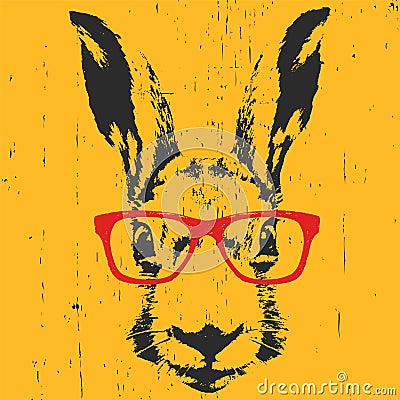 Portrait of Rabbit with glasses. Vector Illustration