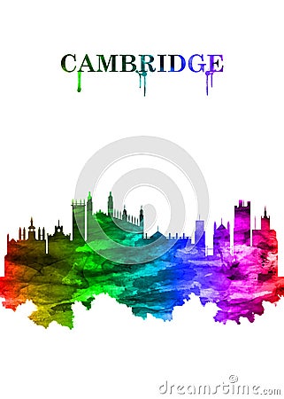 Cambridge England Skyline Portrait Rainbow Stock Photo