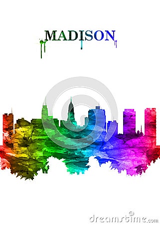 Madison Wisconsin skyline Portrait Rainbow Stock Photo