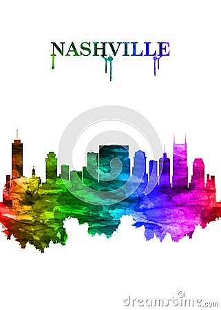 Nashville Tennessee skyline Portrait Rainbow Stock Photo