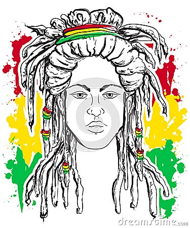 Portrait of rastaman. Jamaica theme. Reggae concept design. Tattoo art. Vector Illustration