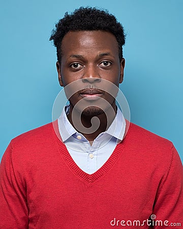 Portrait of real black african man with no expression for ID or passport photo Stock Photo