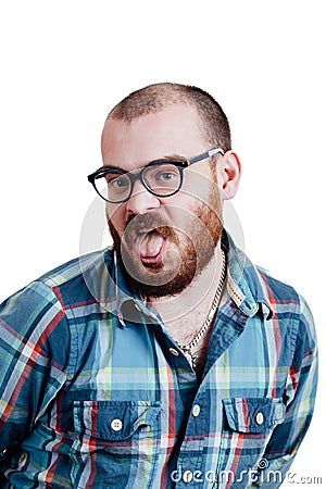 Portrait of a red-bearded, balding male brutal. White isolated b Stock Photo