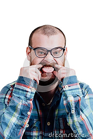 Portrait of a red-bearded, balding male brutal. White isolated b Stock Photo