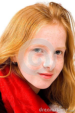 Portrait of red head girl with red shawl Stock Photo