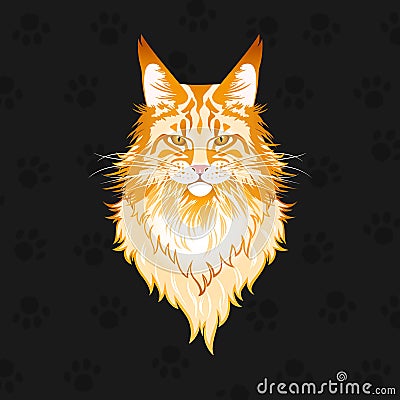 Portrait of a Red Maine Coon Cat Vector Illustration