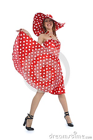 Portrait redheaded with spotted dress Stock Photo