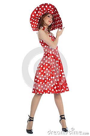 Portrait redheaded with spotted dress Stock Photo