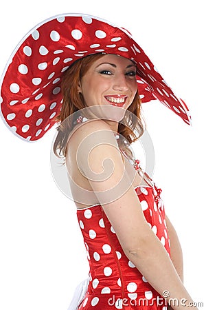 Portrait redheaded with spotted dress Stock Photo