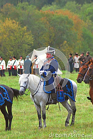 Portrait of reenactor dressed as Napoleonic war Russian soldier Editorial Stock Photo