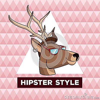Portrait reindeeer hipster style pink geometric background Vector Illustration
