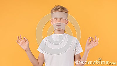 Portrait of relaxed boy meditating with closed eyes Stock Photo