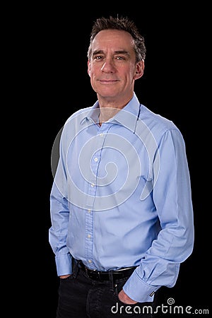 Portrait of Relaxed Smiling Business Man in Blue Shirt Stock Photo