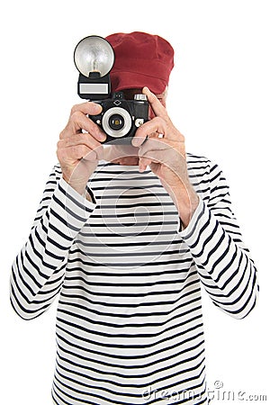 Portrait retired man taking picture Stock Photo