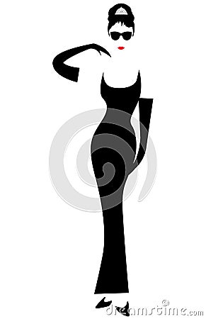 Portrait retrÃ² woman, diva with Pearl jewelry, minimal Audrey illustration Vector Illustration