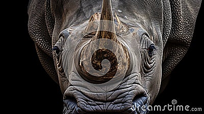 portrait of a rhinoceros. a charging rhino in a cloud of smoke. AI Generative Stock Photo