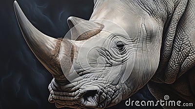 portrait of a rhinoceros. a charging rhino in a cloud of smoke. AI Generative Stock Photo