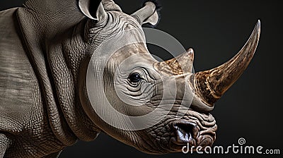 portrait of a rhinoceros. a charging rhino in a cloud of smoke. AI Generative Stock Photo