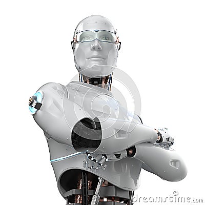 Portrait robot or cyborg arm crossed Stock Photo