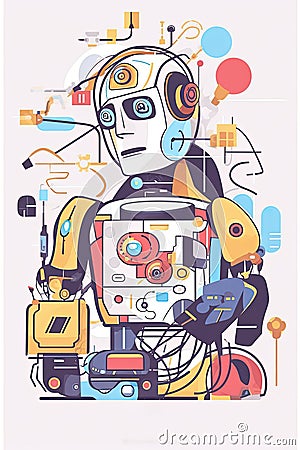 Portrait of a robot in moder style. Concept of artificial intelligence. Generative AI Stock Photo