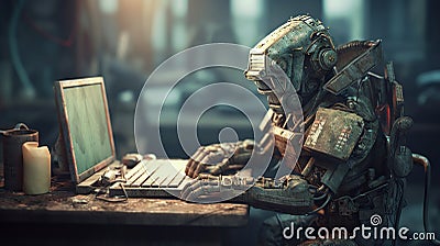 Portrait of robotic worker factory working. AI illustration. Business process. Cartoon Illustration