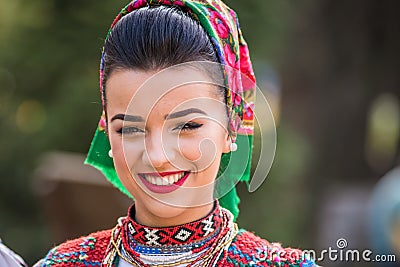 Portrait of a Romanian woman wearing traditional national costume Editorial Stock Photo