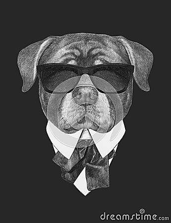 Portrait of Rottweiler in suit. Cartoon Illustration