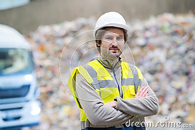 portrait rubbish collection worker Stock Photo