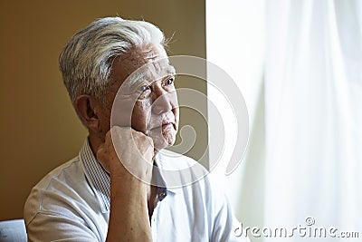 Portrait sad asian senior man Stock Photo