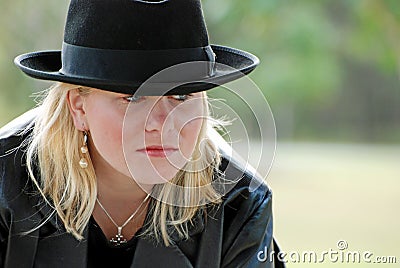 Portrait sad pensive lonely young woman lost in her thoughts Stock Photo