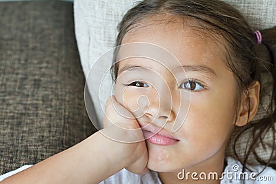 Portrait of sad and unhappy girl, showing negative feeling Stock Photo