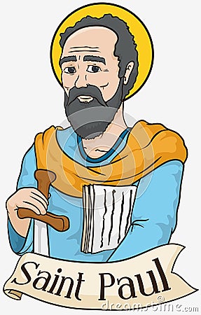 Portrait of Saint Paul Holding a Sword and Scrolls, Vector Illustration Vector Illustration