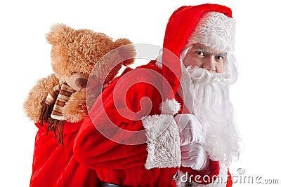 Portrait of Santa Claus with a bag of gifts Stock Photo