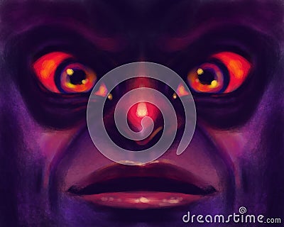 Portrait of a scary intimidating dark face with red eyes and gaze Stock Photo