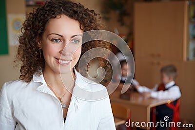 Portrait of schoolteacher in a white blouse Stock Photo