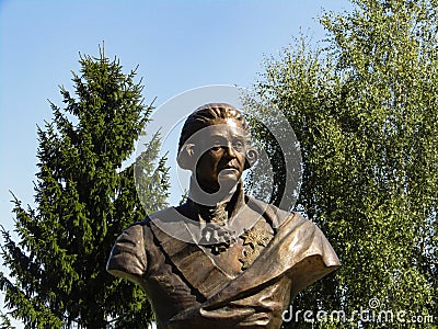 Portrait sculpture of Alexey Kurakin, duke, on the place of his manor in Orel region, Russia. Editorial Stock Photo