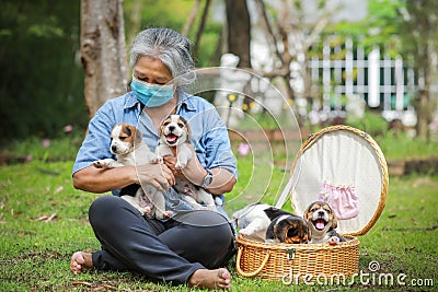 Portrait of Senior Asia woman with protective mask Stock Photo